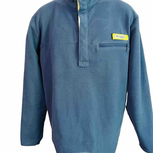 Columbia PFG Sweater Mens XL Navy Blue Fleece 1/4 Snap Mock Neck Pocket Pullover - Picture 2 of 14